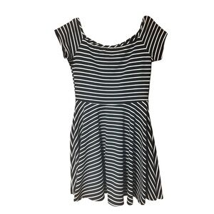 Snap Striped Fit And Flare‎ Dress